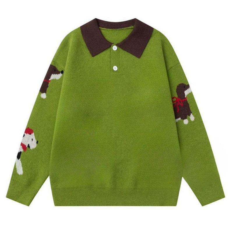 Cartoon Character Green Casual Sweater