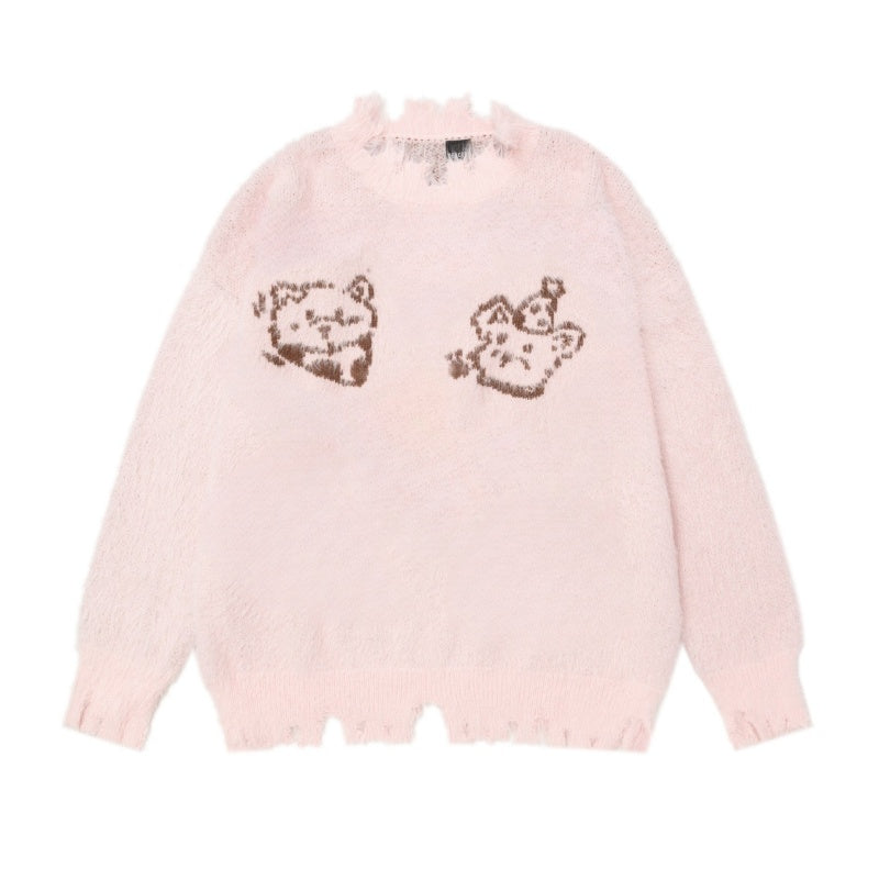 Adorable Embroidered Furry Casual Sweater