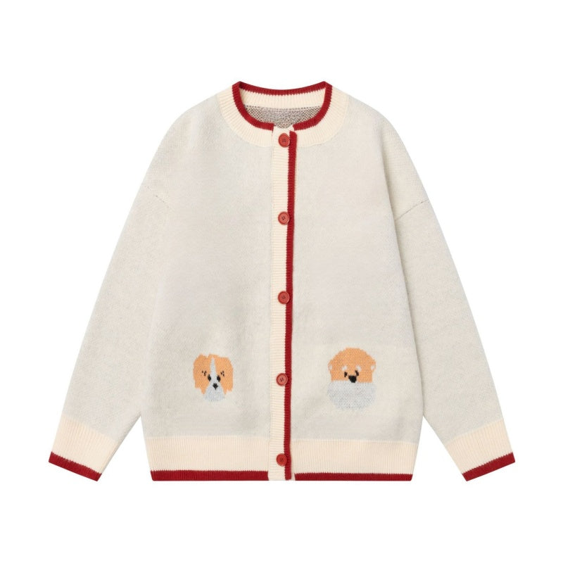 Charming Puppy Jacquard Knit Sweater