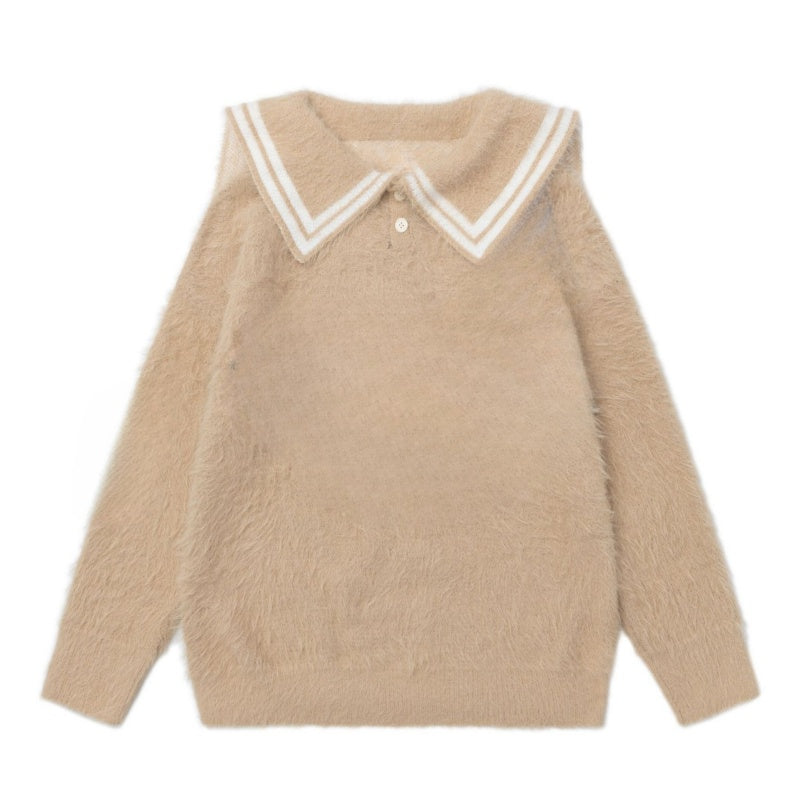 Casual Khaki Lapel Athletic Sweater