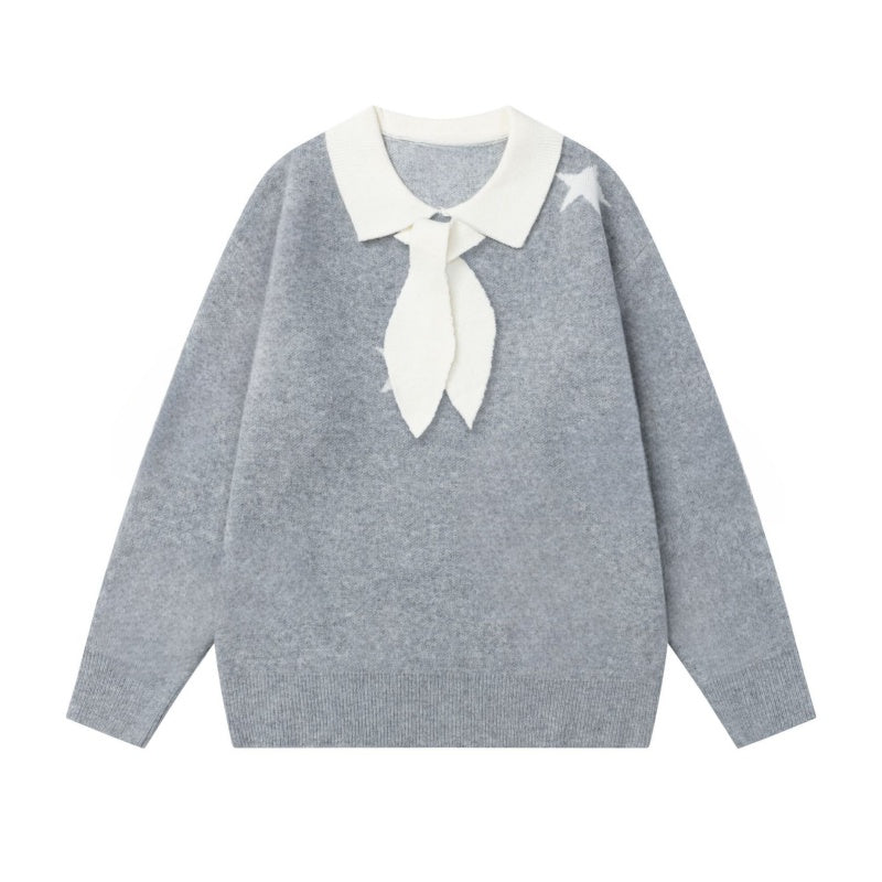 Grey Casual Sweater with Bow Detail